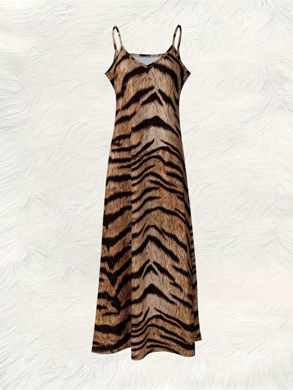 Sleeveless Tiger Print Maxi Dress - Brown
